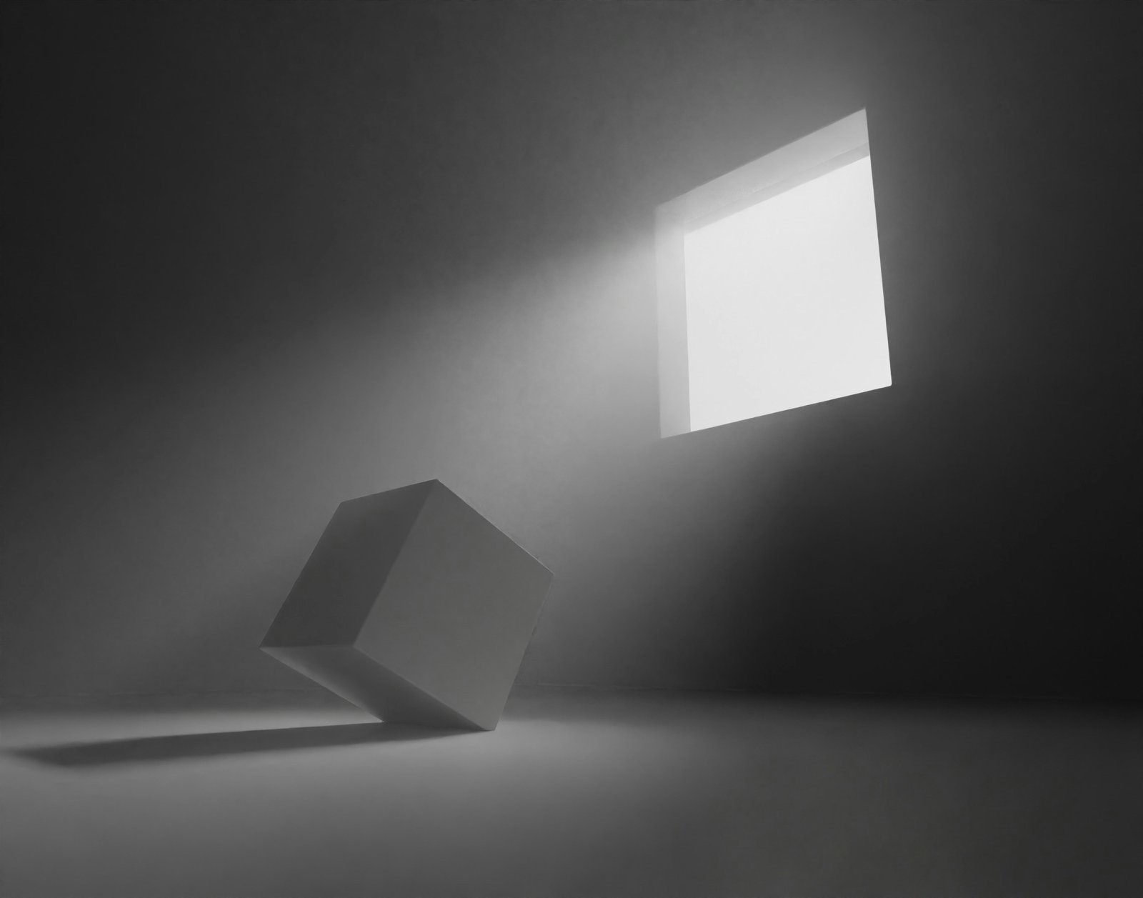 A lone cube sitting in a darkened room as light falls from a window out of reach, illustrating a product listing that has lost the Buy Box